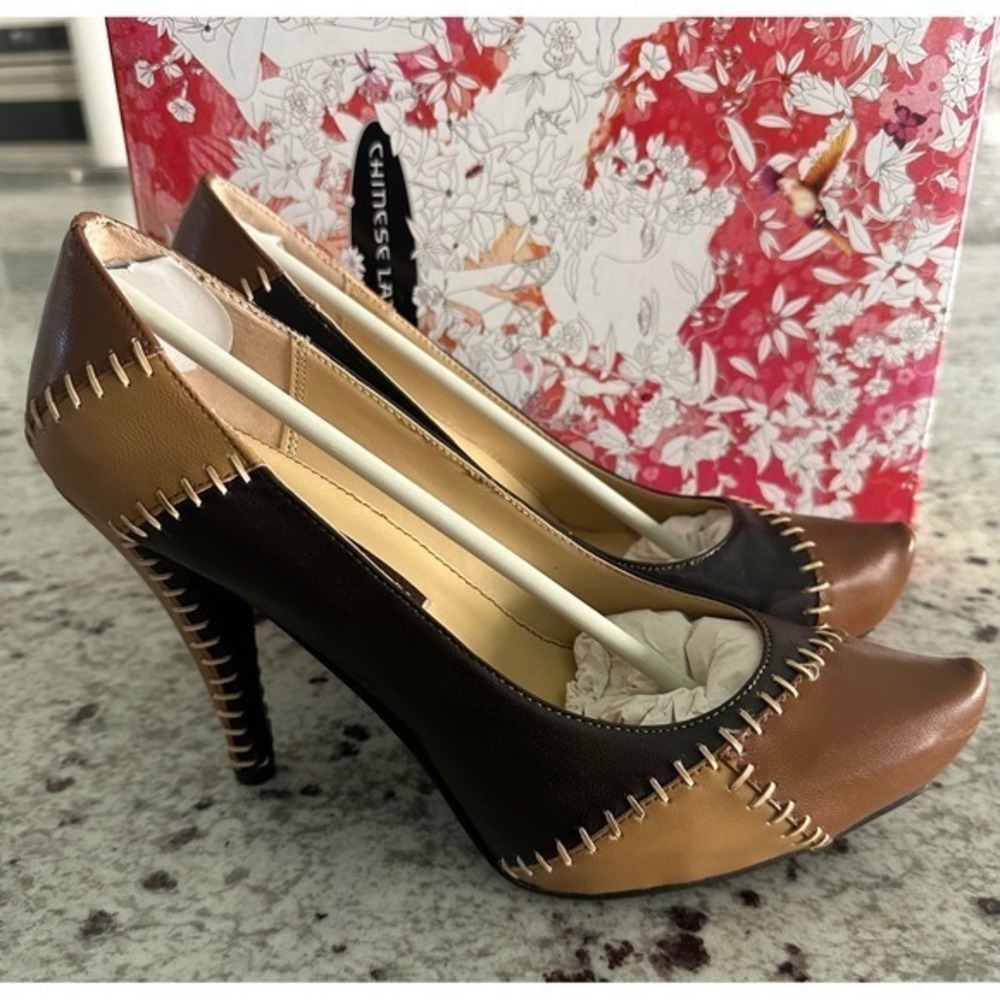 NIB Chinese Laundry Real Brown Multi Patchwork Pumps Stiletto Heels 8